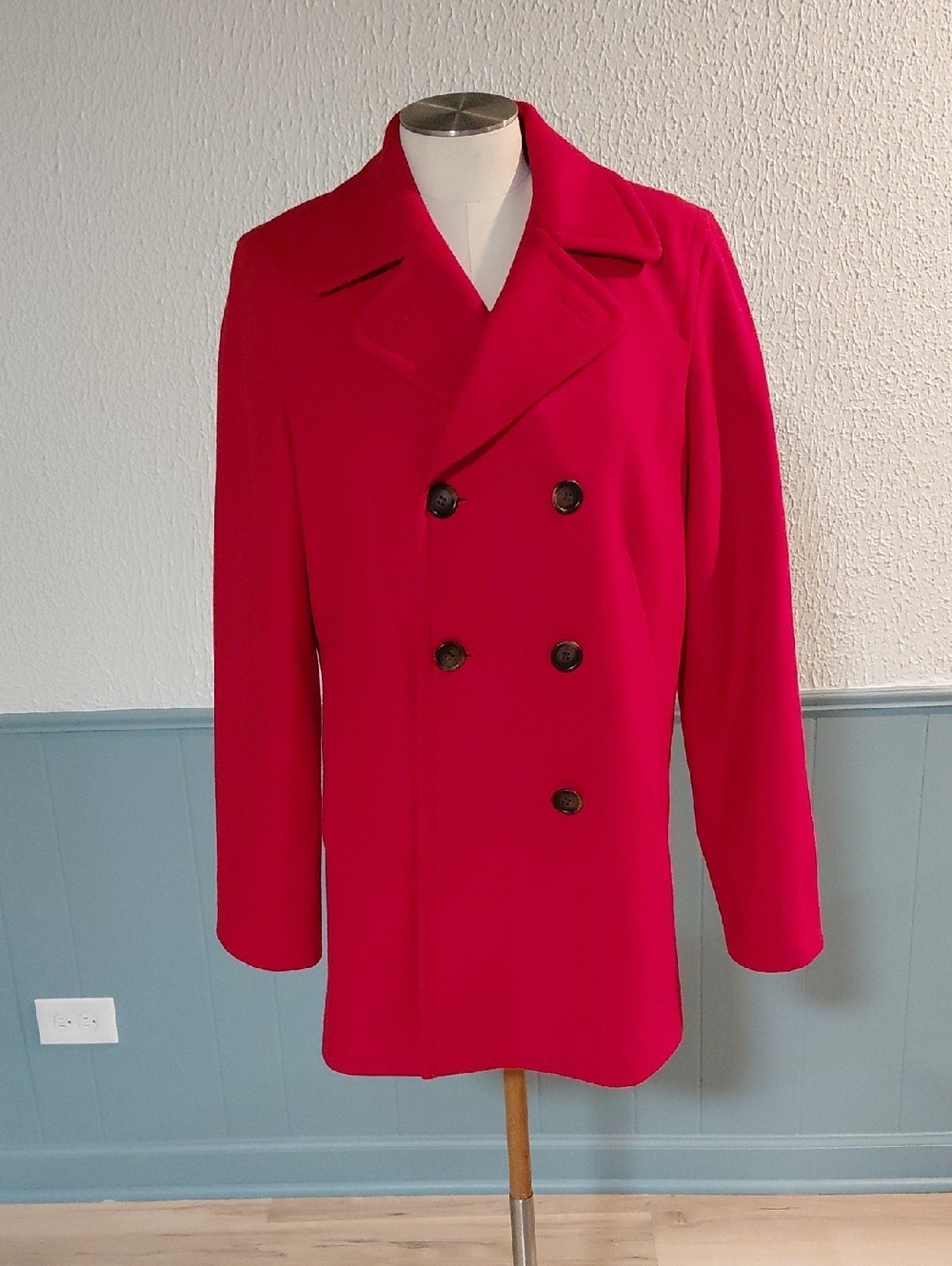 Saks Fifth Avenue Double-Breasted Pea Coat - Bright Red